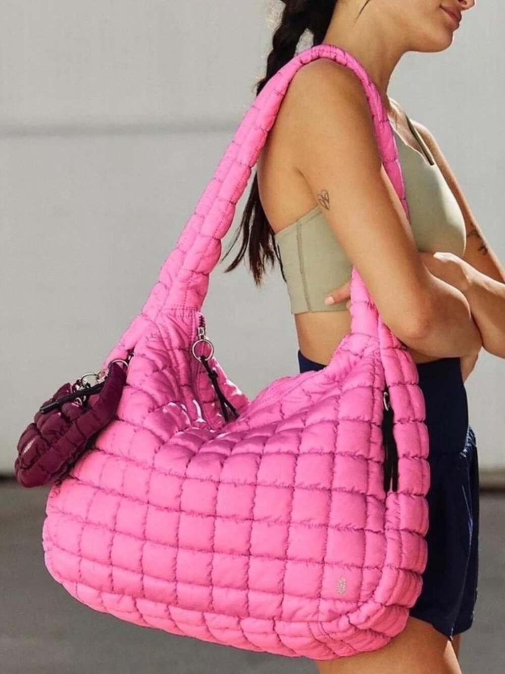 NWT FREE PEOPLE MOVEMENT Quilted Bubblegum Pink Carryall Bag $78